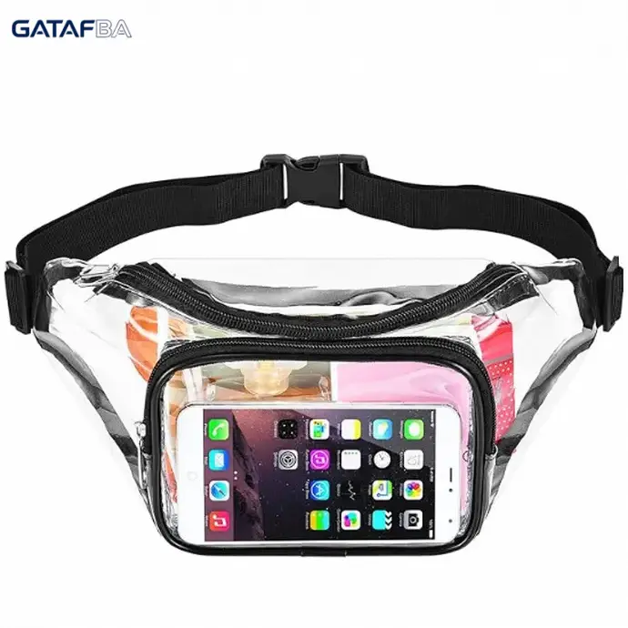 PVC Transparent Waist Bag - Adjustable Waistband, Double Compartments, Secure Buckle, Waterproof Mini Pouch with Front Pocket for Outdoor Sports Events, Travel, Double Comp.,back to school,back to school haul