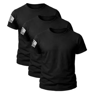 Men's 3-Pack Tactical American Flag T-Shirts - Bold Patriotic Sleeve Graphic Express Your Patriotism Comfortable Fit Casual Wear Menswear Top Distressed Streetwear Tshirt Crewneck Shortsleeve