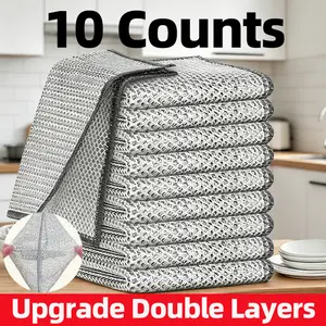 10 pcs double-layer washing cloth, dry and wet, multi-purpose and non-scratch wire dishcloth. It is suitable for kitchen cleaning. It can be reused to clean kitchens, sinks, pots and pans, etc.Mother's Day gift. She'll love it very much.