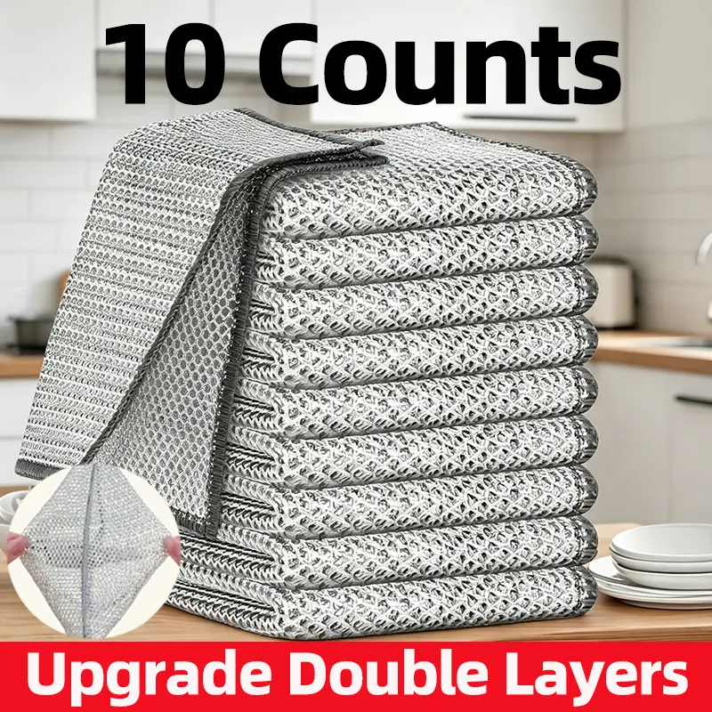 10/50/100 Pcs Of Double Layer Metal Wire Cleaning Cloths, Multi Purpose Non Scratch Stainless Steel Rags, Metal Miracle Cleaning Pads, Reusable Steel Wire Dish Cloths For Kitchens, Sinks, Pots And Dry And Wet Cleaning