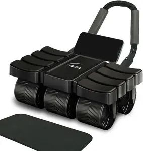 Ab Roller Wheel with Elbow Support, 6-Wheel Auto Rebound Ab Core Machine |   6 wheels, 8 Arm Pads, 440lbs Capacity, Auto Rebound, Phone Holder, Knee Pad, for Men Women Beginner Pro, Abs Workout Home Gym