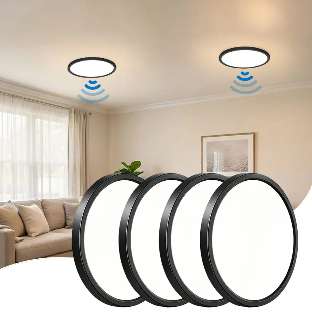 10-Inch Radar Motion LED Ceiling Light, Human Body Sensor Wall Cabinet Lamp, Modern Recessed Fixture, Interior Led Lights, for Hallway, Laundry, Stairs, 2/4 Pack, Home Ceiling Lighting