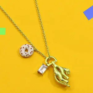 Donut & Metal Pendant Necklace for Women Jewelry Unique Playful Design Trendy Fashion Accessories Gift Idea
