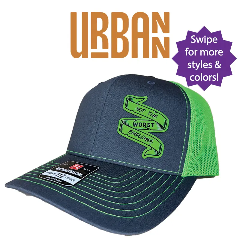 Not the Worst Employee Custom Hat - Leatherette Patch Trucker Style and Evolve Ponytail Hats trucker hat unique gift unisex hat