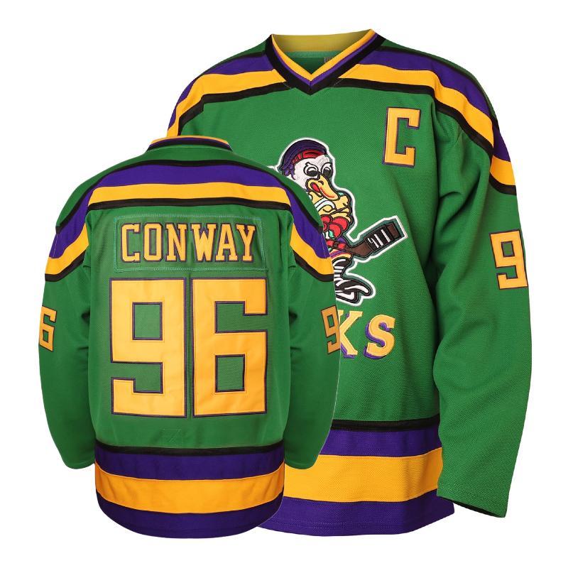 Mighty Ducks Men's Hockey Jersey #96 Conway #99 Banks #33 Goldberg Green Black Polyester Fiber Breathable Comfortable Ideal Gift for Ice Hockey Fans