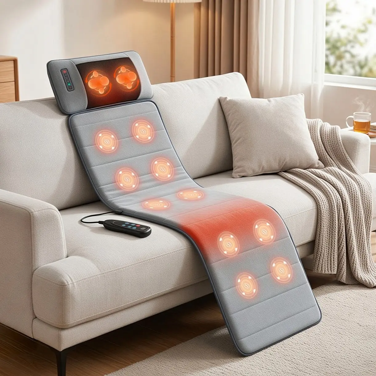 Full-Body Vibrating Massage Mat with Heating Pad, 10 Motors, 9 Speed Settings, Adjustable Timer, Multi-Use Cushion for Seats & Beds, Neck-Back Home Massage Pad