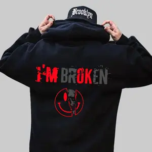 I'M BROKEN Smiling Face Graphic Casual T-Shirt / Hoodie / Sweatshirt, Menswear, Streetwear