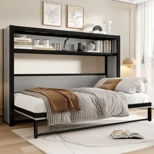 Twin Size Murphy Bed with Shelves, Metal Wall Bed with Foldable and Space-saving Design, /It is not just a 'bed', but a smart tool for space management