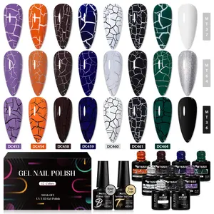 MTSSII 12pcs Stylelish Crackle Gel Pure Gel Nail Polish Set with Base Coat Glossy/Matte Top Coat Gel Varnishes Soak off Need UV Lamp,Cosmetic Manicure for Nails Art Unique Cutics Crack Style, Safe, Durable