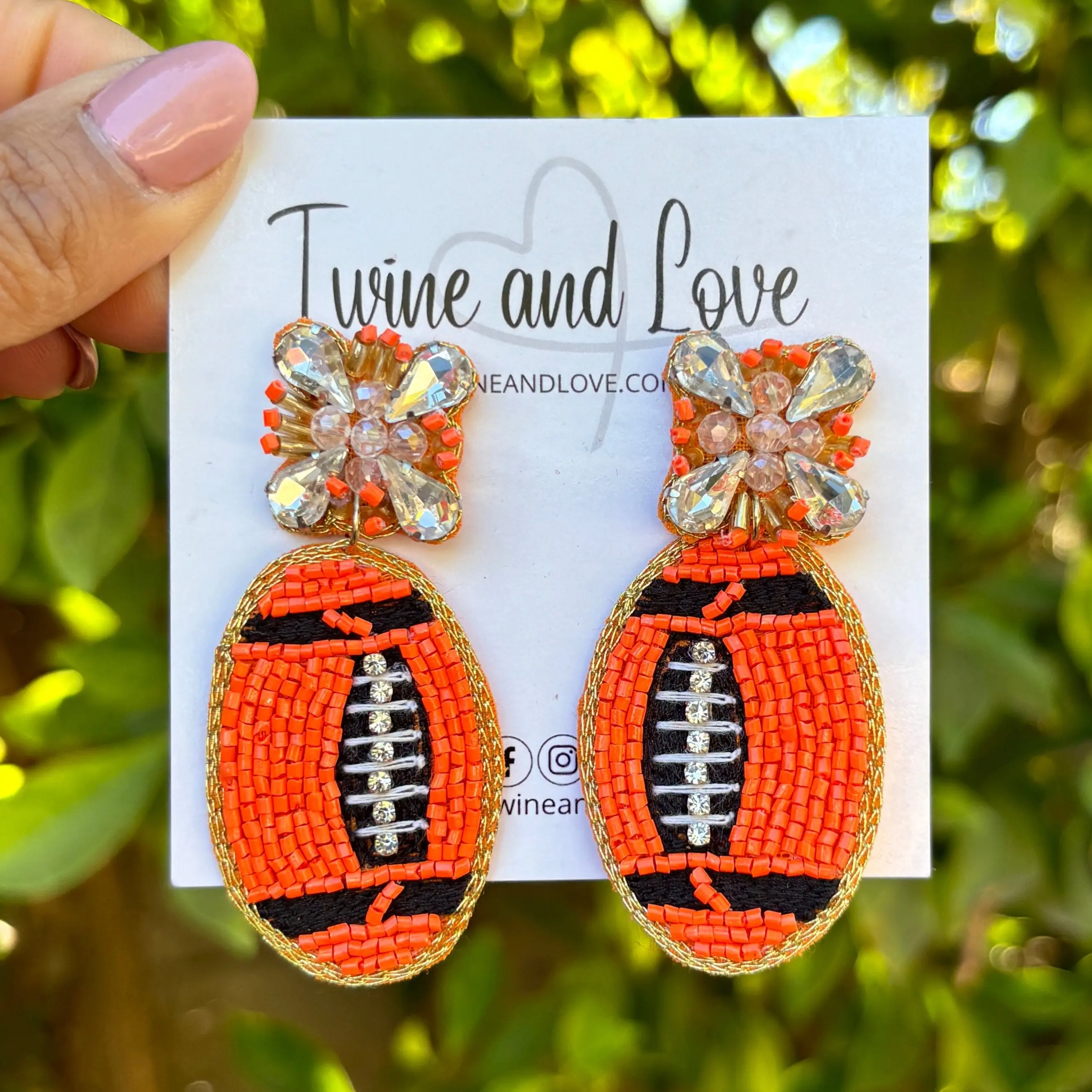 Orange Black Football Beaded Earrings