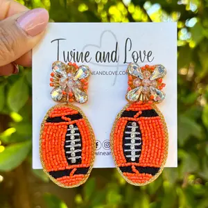 Orange Black Football Beaded Earrings