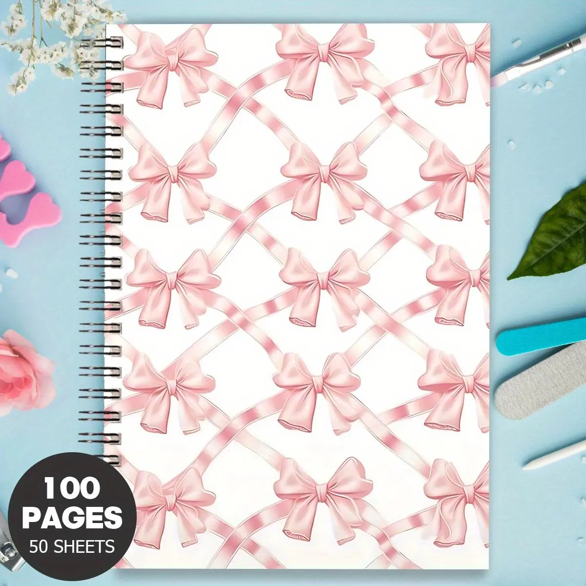Bow Pattern Spiral Notebook, Aesthetic Notebook, 1 Count Exquisite Print Pattern Notebook, Spiral Notebook Journal, Personal Planning and Life Record Book, Suitable for Gifting to Friends, Family, Loved Ones