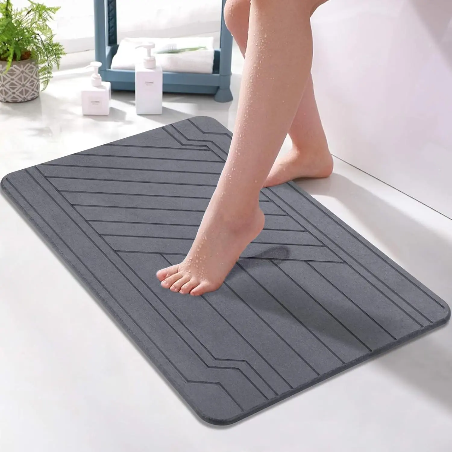 Stone Bath Mat, Diatomaceous Earth Bath Mat Non-Slip Stone Shower Mat Diatomite Stone Bath Mat, Quick Drying Absorbent Stone Bath Mats for Bathroom Floor Mat, Easy to Clean 23.6 x 15.4in Gray