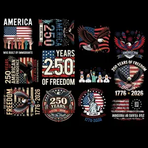 4th of July 250 Premade Gangsheet 12 Full Size Transfers Ready to Press DTF Transfer Hot Peel for Adult Prints