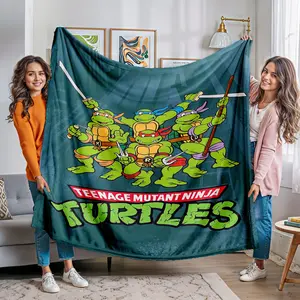 Teenage Mutant Ninja Turtles Retro Anime Blanket, Classic Characters & Logo, Base, Soft & Skin-Friendly, Nostalgia, Couch Cover, Bedroom Decor