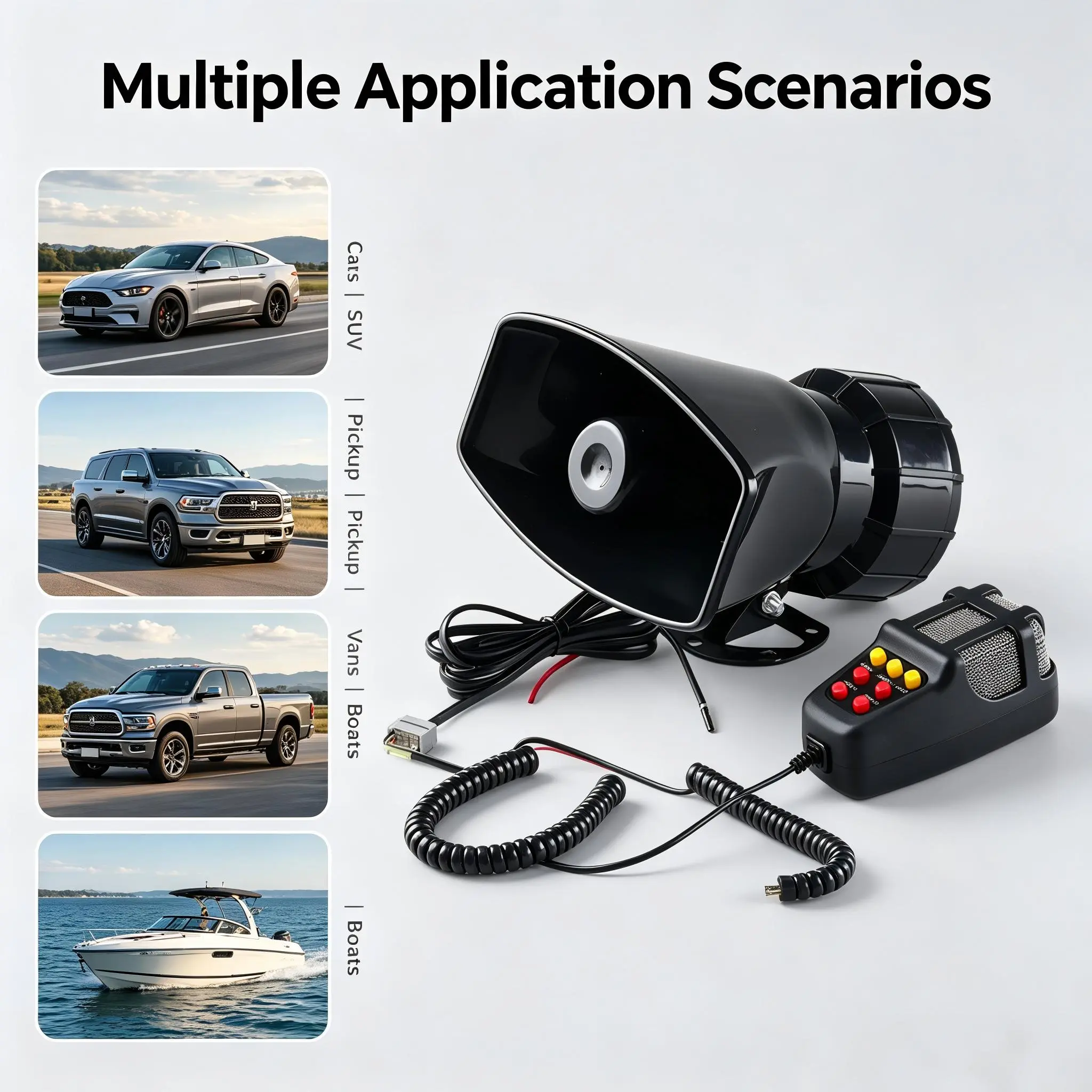 2026 New Model 7-Speaker Unit - Vehicle Universal Fit, includes microphone for voice announcements, plug-in or hardwired options, suitable for 12V cars, motorcycles, all-terrain ATVs, and boats; compatible with most 12V vehicles in North America.