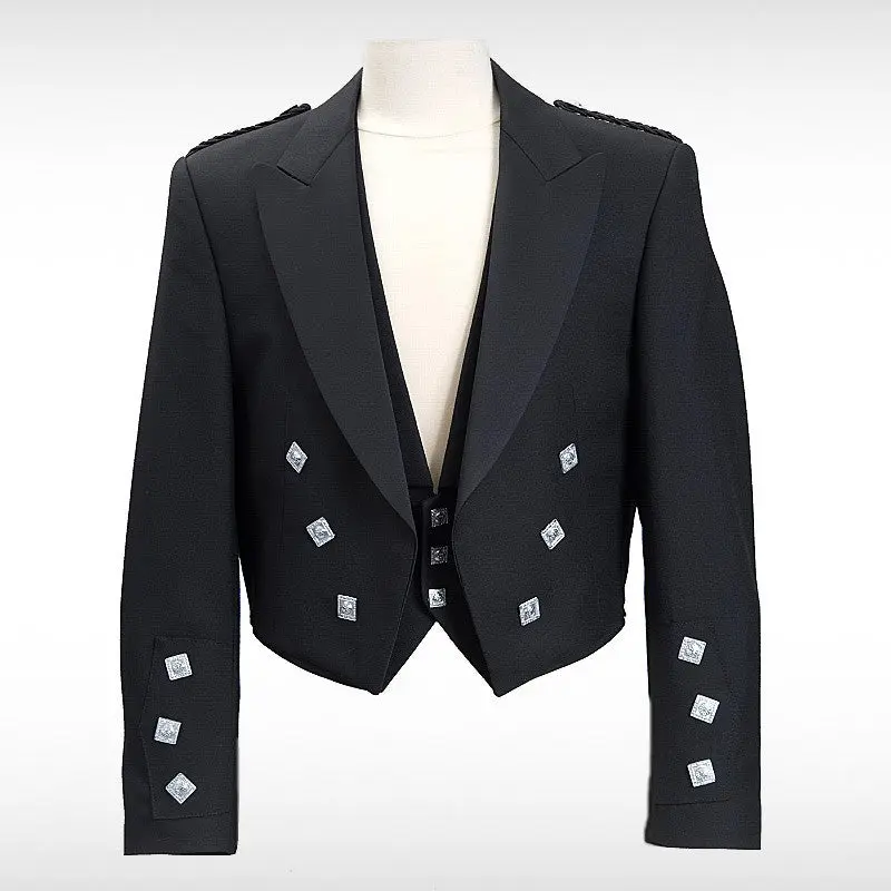 Mixed Tropical WOOL Blue Prince Charlie Jacket & waistcoat Vest- Kilt Jacket