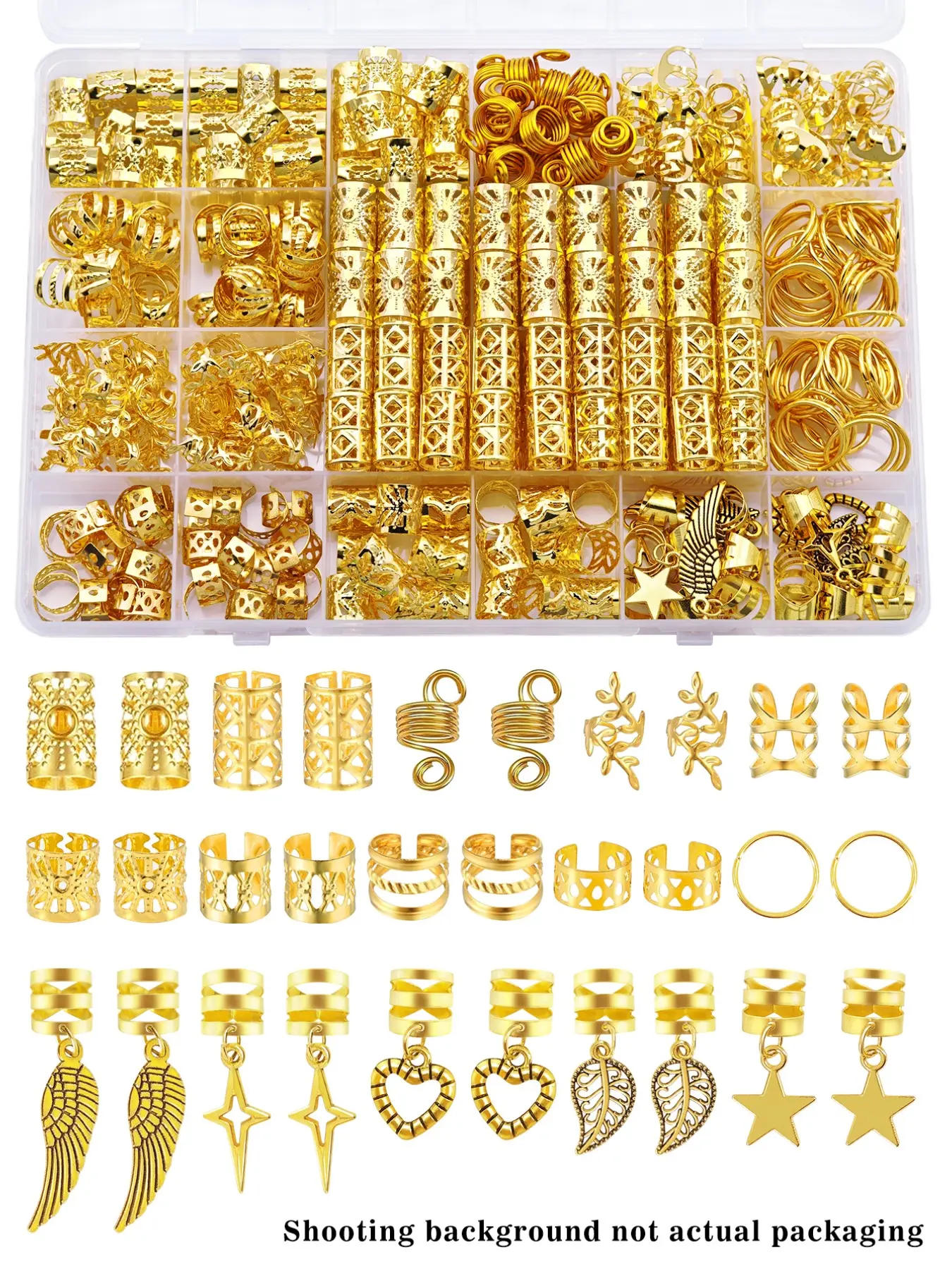 220pcs Alloy Mixed Style Hair Ring Set, DIY Dreadlock Braid Hair Beads, Boho Bohemian Style Trendy Unique Appearance Hair Accessories, Loc Hair Jewelry for Women, Music Festival Party DIY Accessory