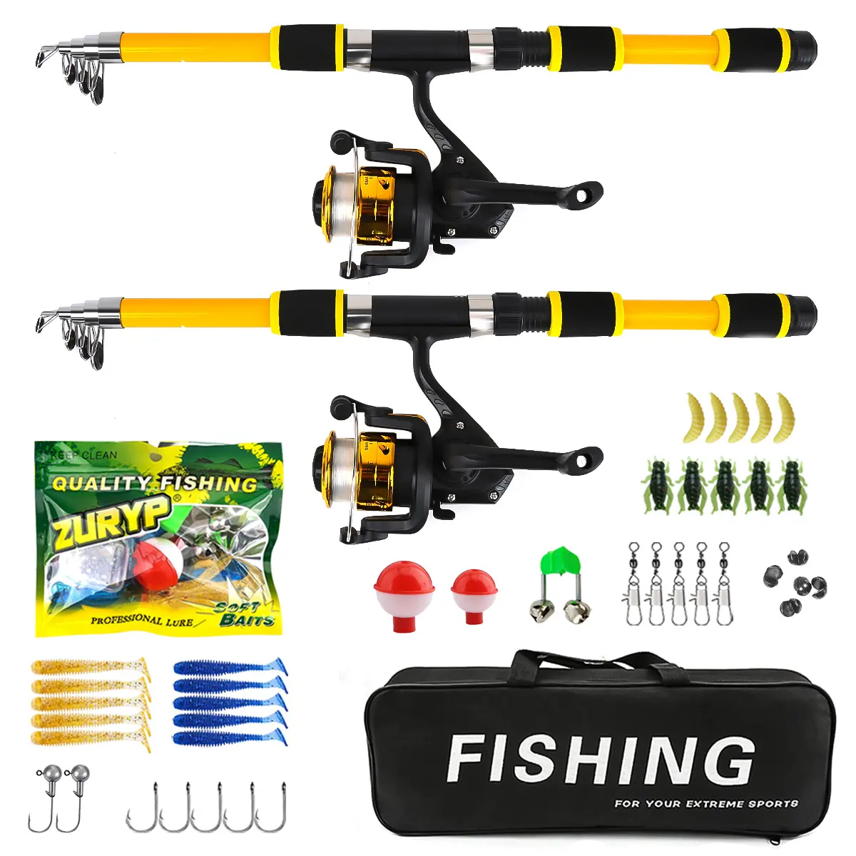 Glass Fiber Fishing Rod Set, 1.8m Retractable Reel Combo, Single & Dual ...