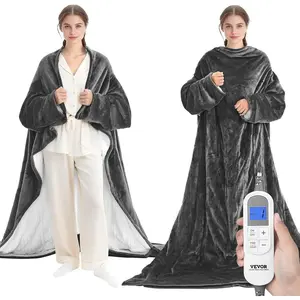 TikTokShopBlackFridayVEVOR Wearable Electric Heated Throw Blanket with Foot Pocket & Sleeves, Portable Robe Snuggie Blankets for Women, 10 Heating Levels, 12H Auto Shut-Off, Machine Washable, 50 x 70 inch, Grey