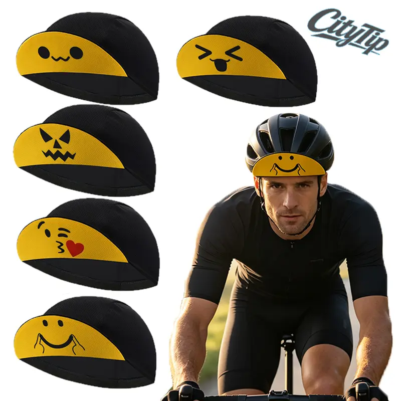Funny Emoji Cycling Cap, Breathable Quick Dry Helmet Liner Skull Cap, Lightweight Bicycle Hat for Road Bike & MTB, Moisture Wicking Cycling Headwear, Outdoor Running Sports Cap, UV Sun Protection, Bike Accessories, Summer Cycling Gear