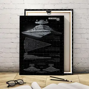 Star Destroyer Pattern Wall Art, Unique Artwork, Modern Art Design, 3 Counts Wooden Framed Canvas, Modern Art Decoration, Living Room Bedroom Decoration, Hallway Office Mural, Home Poster, Ornaments