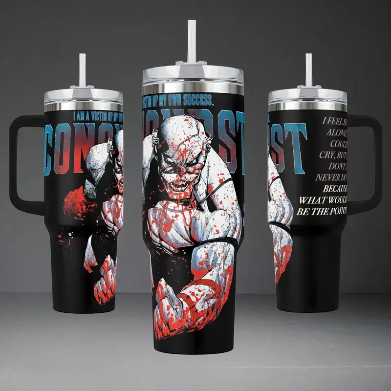 Invincible Conquest Viltrumite 40oz Tumbler with Handle, Stainless Steel Vacuum Insulated Travel Mug, Double Wall Coffee Cup, Hot & Cold Drink Cup