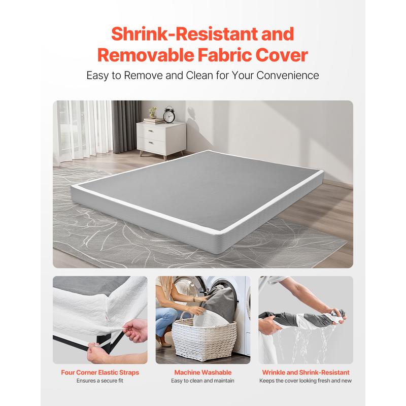 VEVOR Box Spring,  Queen Size Bed Frame with Washable Fabric Cloth, Heavy Duty Metal Frame for Queen Bed, 4 in Mattress Foundation, 3500 lbs Max Weight Capacity, Easy Assembly, 79.1 L x 59.4 W x 4 H in