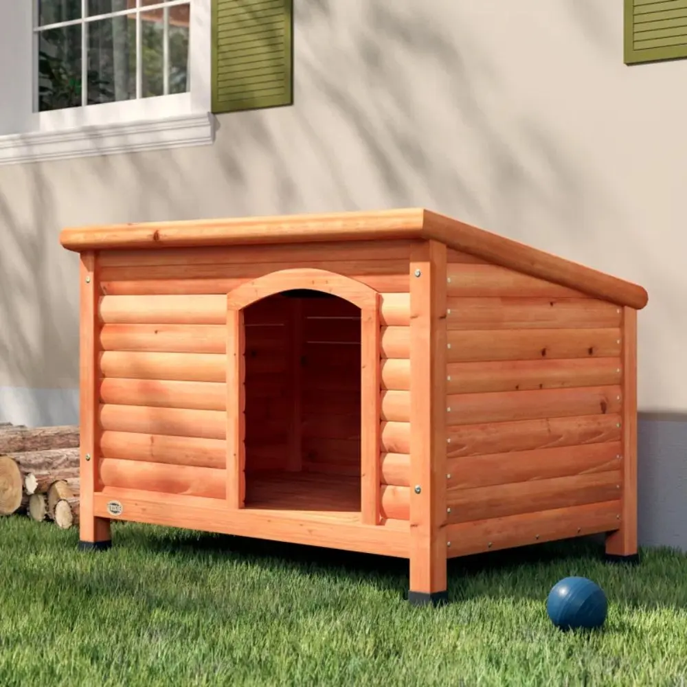 TRIXIE natura Classic Dog House, Flat Hinged Roof, Adjustable Legs, Elevated Pet Shelter