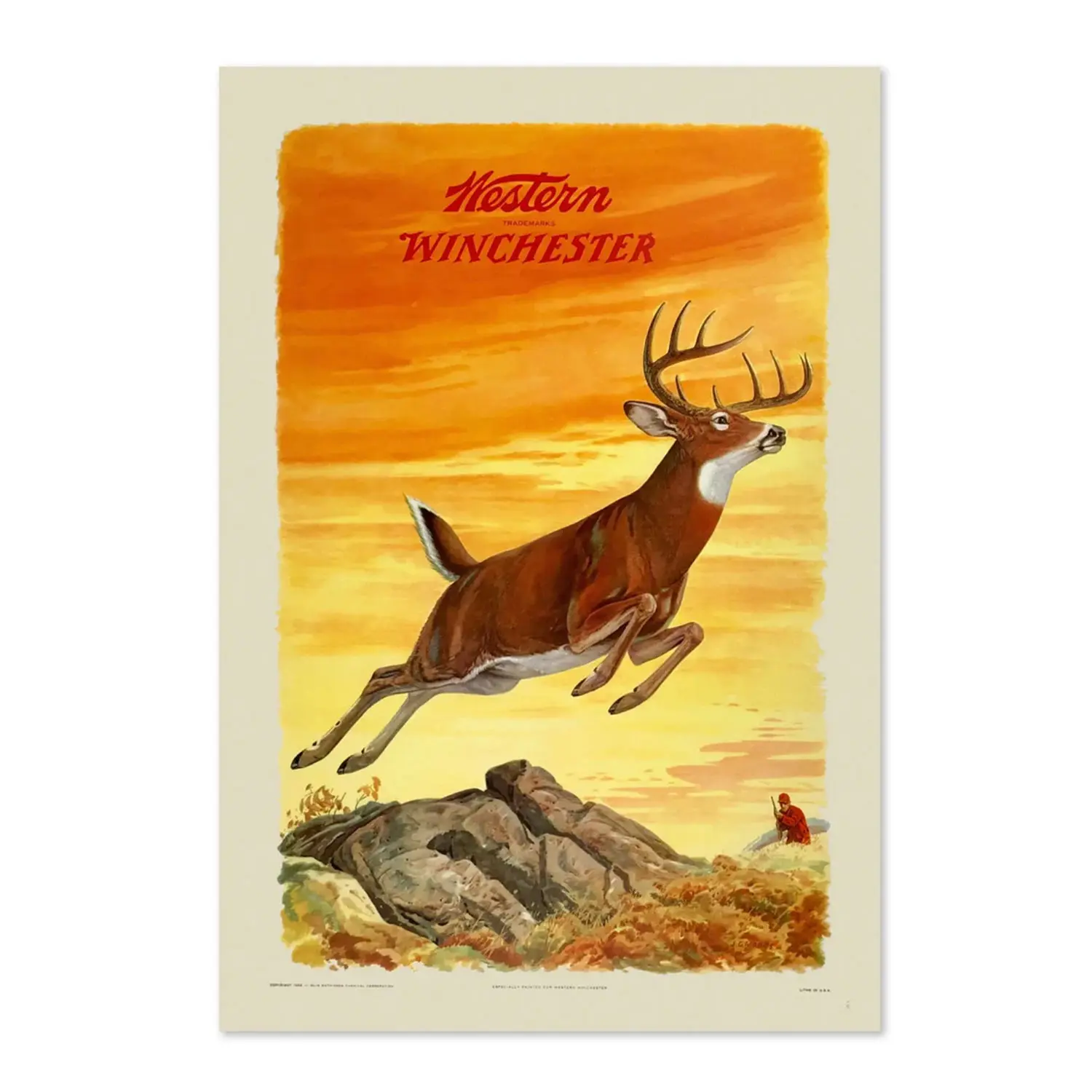 1950s Western Winchester Vintage Style Deer Hunting Poster | Classic Advertising Art Print | For Gifts and Wall Art Decor