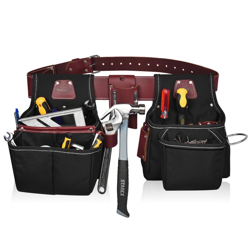 NUTUCH Black Heavy Duty Nylon and Leather Tool Belt for Carpenters and Electricians
