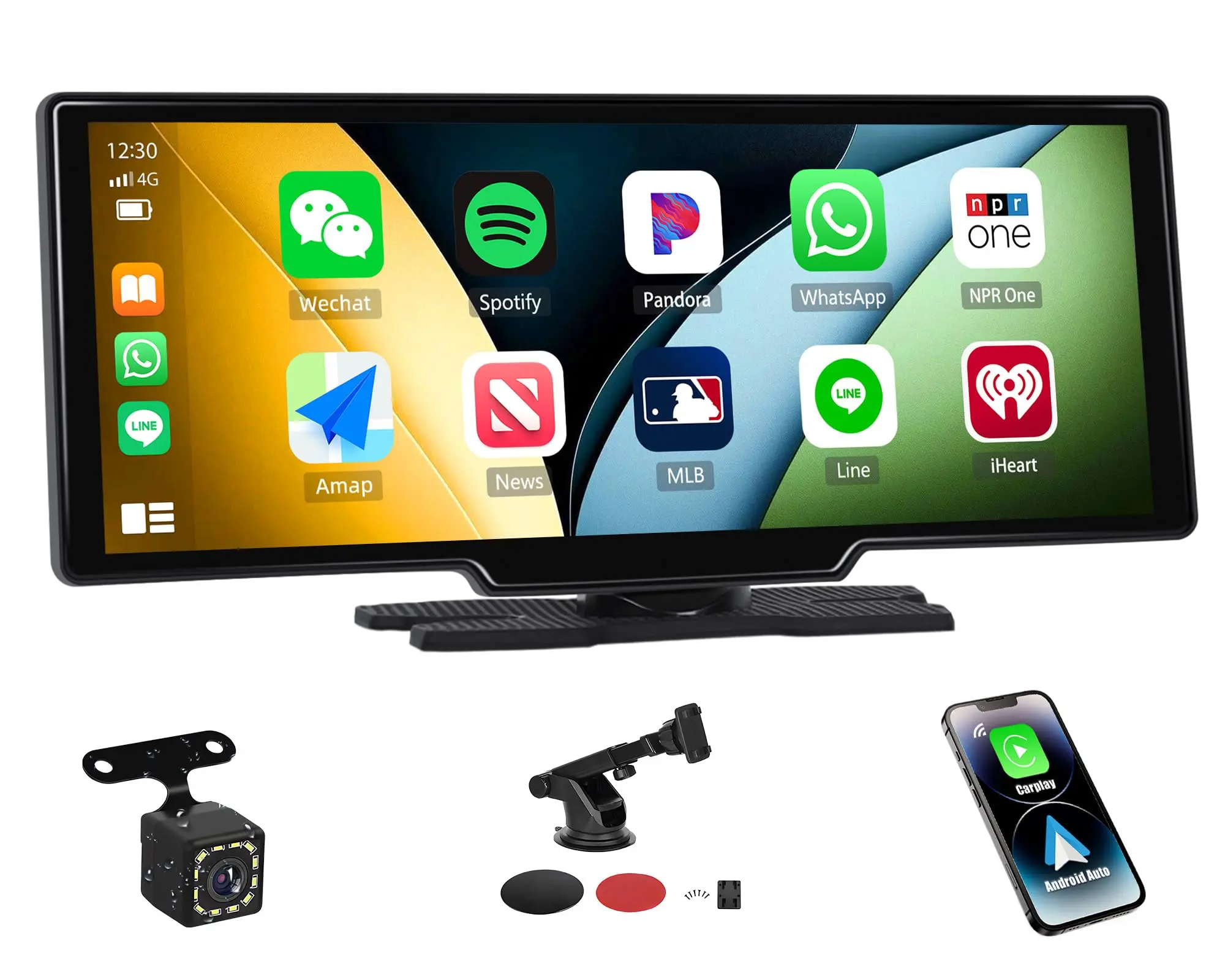 Podofo 10.26-Inch Portable Car Stereo Carplay Screen, Wireless CarPlay & Android Auto HD Touch Screen Radio with 12-LED Backup Camera, Super Link, Mirror Link, Bluetooth, Siri, AUX, Voice Control (Car Accessory),toolupgrade