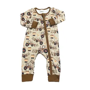 baby boy clothes brown Engineering Vehicles romper newborn sleep wear boy zipper romper one-piececs