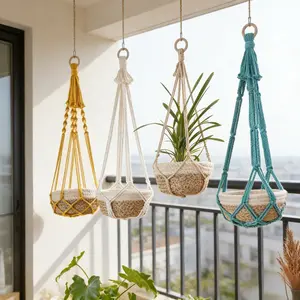 4pcs Set Macrame Plant Hangers, Boho Style Hanging Planter Basket Decor, Handmade Woven Indoor Greenery Decoration, Colorful Hanging Rope #GLOBAL PICKS