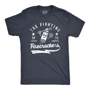 Mens The Fighting Firecrackers T Shirt Funny Fourth Of July Party Baseball Team Tee for Guys Mens Funny T Shirts Cool Vintage Fashion T-Shirt Gift Classic Menswear Patriotic Apparel for Men Funny Baseball Short Navy -