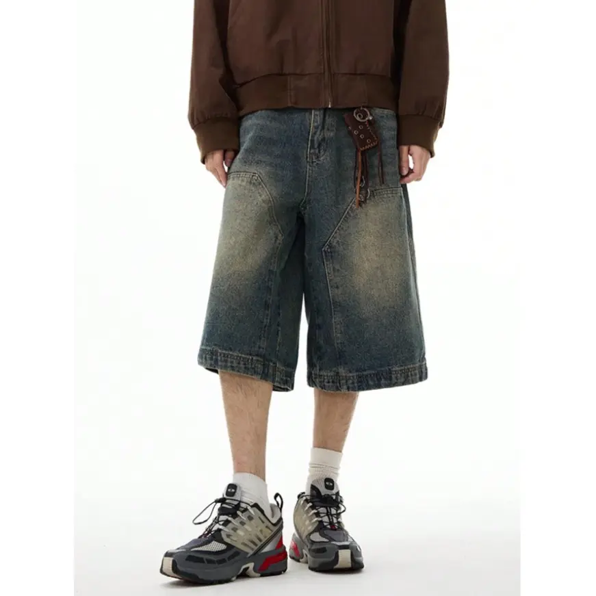 Men's Baggy Denim Shorts Loose Fit, Distressed, Plain, Oversized, 2000s Vintage Wash, Wide Leg Menswear Clothing, Retro Inspired Men's Jeans for Summer,loose denim short,men s jeanshorts