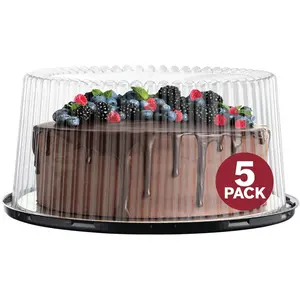 10-11" Plastic Disposable Cake Containers Carriers with Dome Lids and Cake Boards 5 Round Clear Cake Carriers for Transport Bundt Cake Boxes Cover 2-3 Layer Cake Holder Display