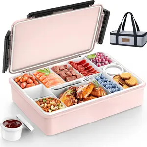Chilled Portable Snackle Box Container with Reusable Ice Pack Divided Serving Tray Bonus Insulated Bag Dip Containers Forks for Charcuterie Snack Fruit Beach Travel Picnic Party Back to School Gift Food Storage Set