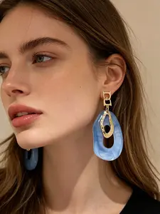 Blue Irregular Acrylic Drop Earrings, Geometric Statement Earrings, Trendy Hollow Out Dangle Earrings for Women, Lightweight Party Accessory