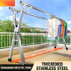 Clothes Drying Rack 63" And 78.7" Two Types, Retractable Length And Folding Outdoor Indoor Use Durable Metal Drying Rack, Drying Rack Clothing Collapsible, Foldable Laundry Drying Rack, Heavy Duty Stainless Steel Clothesline, Drying Racks