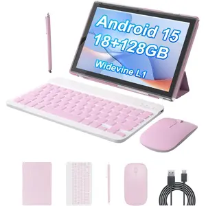 Android 15.0 10Inches Tablet, 18GB RAM+128GB ROM+2TB Expandable, Tab Set with Keyboard/Case//Stylus, 2.0GHz Quad-core Processor, 1280 * 800 IPS HDScreen, 5G WiFi6 BT 5.0 ()