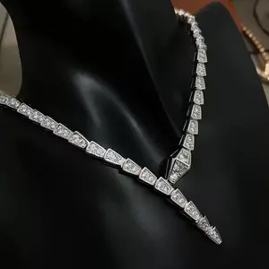 LisiZen European and American Fashion Narrow Collarbone Snake Necklace Earrings Set Copper Plated Gold with Zircon Valentine's Day Evening Party Accessories DZXL4169/DZXL4170