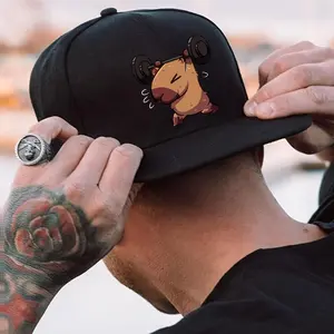 1pc Adorable Capybara Print Unisex Hip-Hop Baseball Cap - Adjustable Flat Brim Hat for Outdoor Sports & Street Style, Black with Cute Cartoon Design, Casual Headwear, Durable Headgear