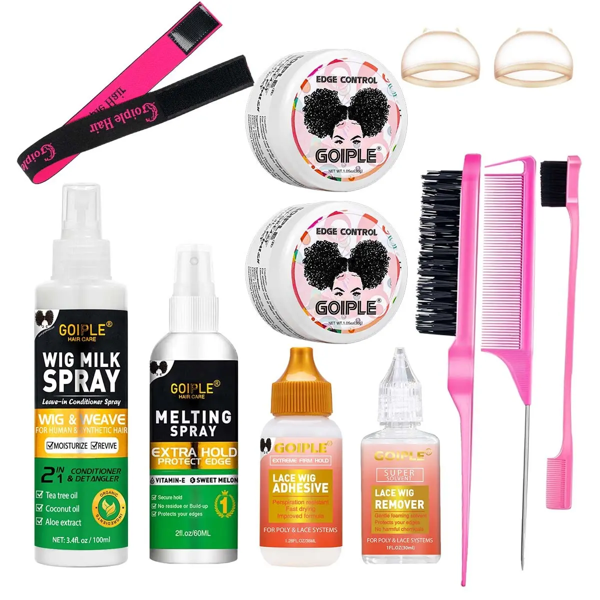 No Glue Hair Spray Strong Natural Long Lasting Hold Lace Front & Top Closure Wig Haircare Set, Wig Styling Kit for Women, Edge Control Gel, Easy Application, Extreme Hold