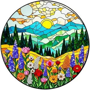 Mountain Wildflower Stained Glass Suncatcher - 3.5" Floral Window Hanging with Safe Iron Frame, Chain & Suction Cup - Botanical Art Decor Gift for Women, Plant Lovers, Mom, Housewarming