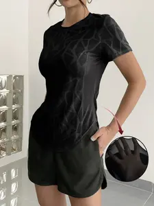 Women's Breathable Short Sleeve T-Shirt with Side Mesh Splicing and Hollow Design, Ideal for Indoor Fitness and Outdoor Leisure, Activewear Tee