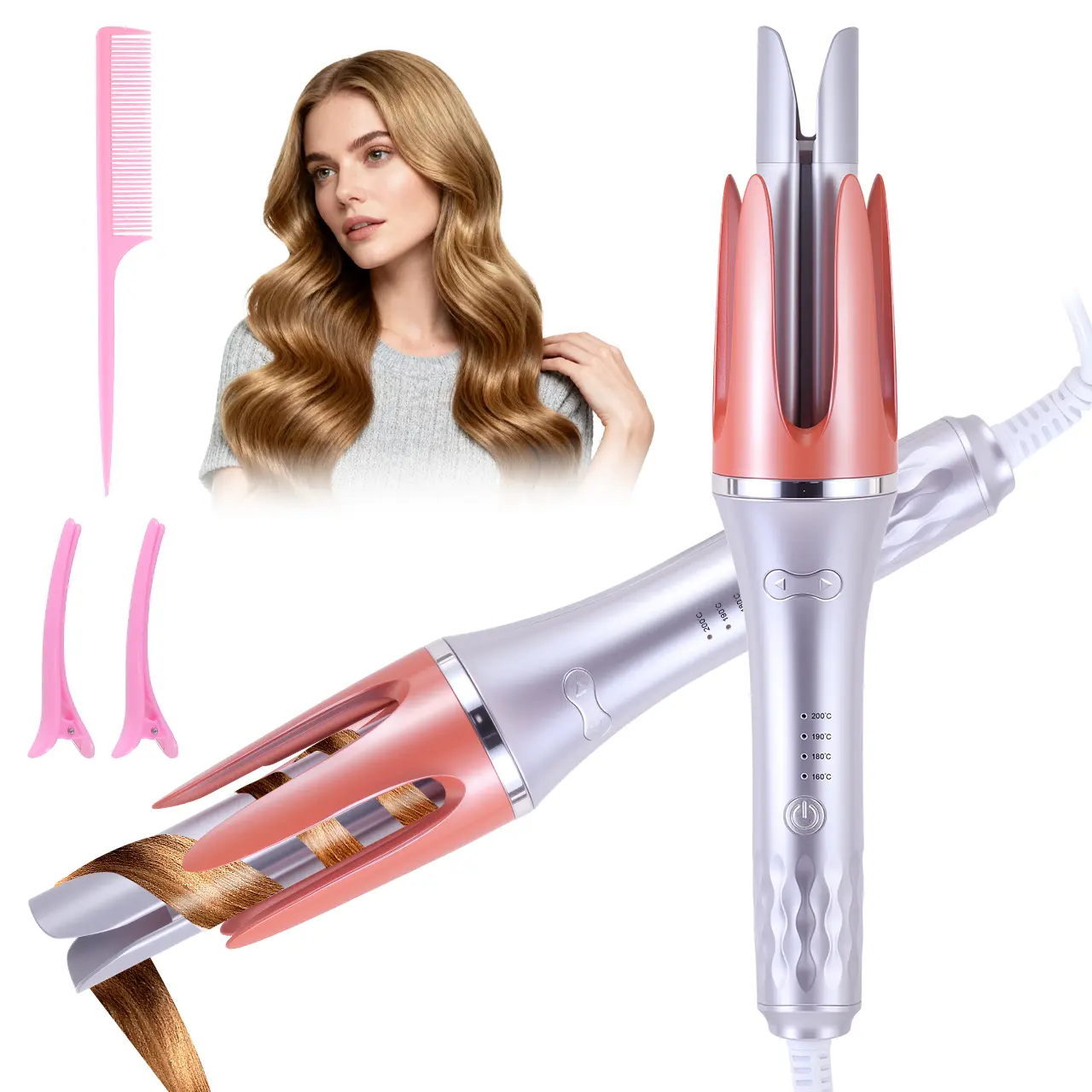 1 1/4 Inch Automatic Rotating Curling Iron, 4 Temp Settings Fast Heat Bi-Directional Auto Curler, Anti-Scald Anti-Tangle 360° Swivel Cord Hair Styling Wand for Loose Beach Waves All Hair Types