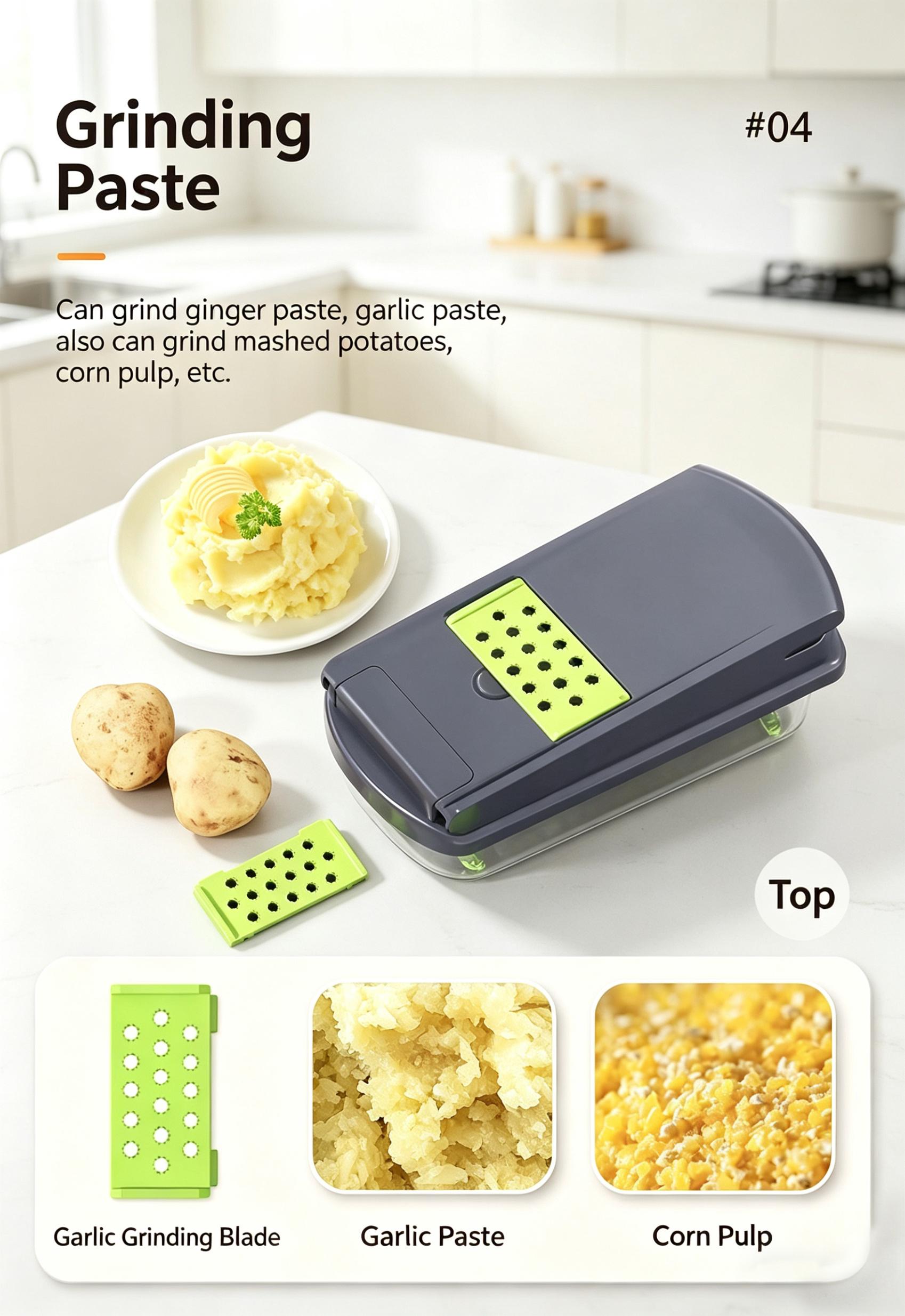 Multifunctional Vegetable Chopper, Kitchen Mandoline Slicer for Potato, Carrot & Cucumber, Easy Food Dicer Cutter Shredder Grater with Stainless Steel Blades, Time-Saving Cooking Tool for Home & Commercial Use