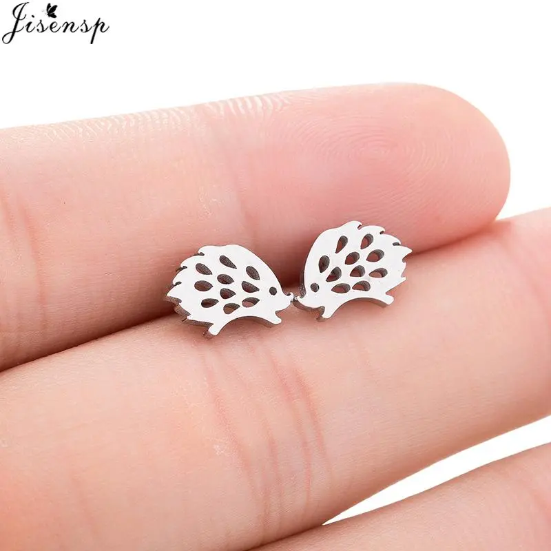 Jisensp Lovely Hedgehog Stud Earrings for Girls Cute Fashion Animal Ear Earrings Jewelry Stainless Steel Black Earing brincos
