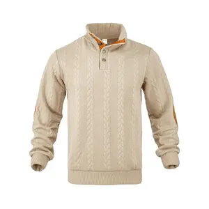 Men's plain crew neck sweatshirt with jacquard texture; autumn and winter loose casual sports long sleeve top; daily wear men's sweatshirt casual fitting knitted top.